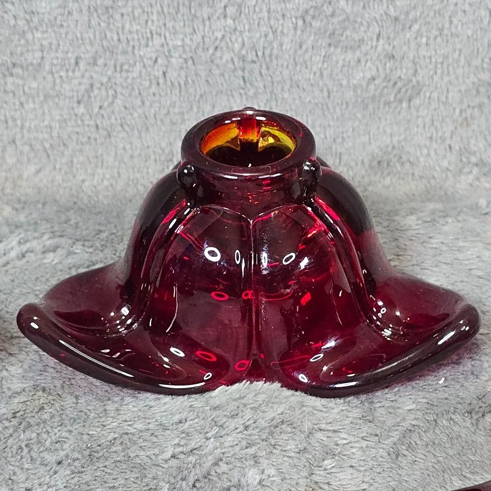 Vintage Ruby Red Glass Flower Candle Holders Set of 4 Star Shape Retro Decor